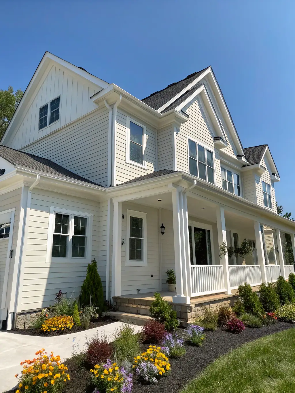 A house with newly installed vinyl siding, showcasing Dreamery Home Improvement's expertise in exterior siding installation and its ability to enhance a home's curb appeal and protection.