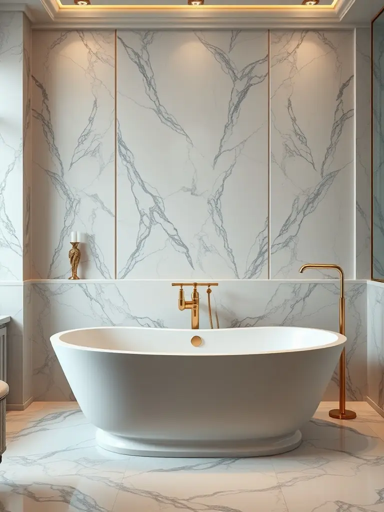A luxurious bathroom remodel with a freestanding tub, walk-in shower, and elegant tile work, highlighting Dreamery Home Improvement's bathroom remodeling capabilities.