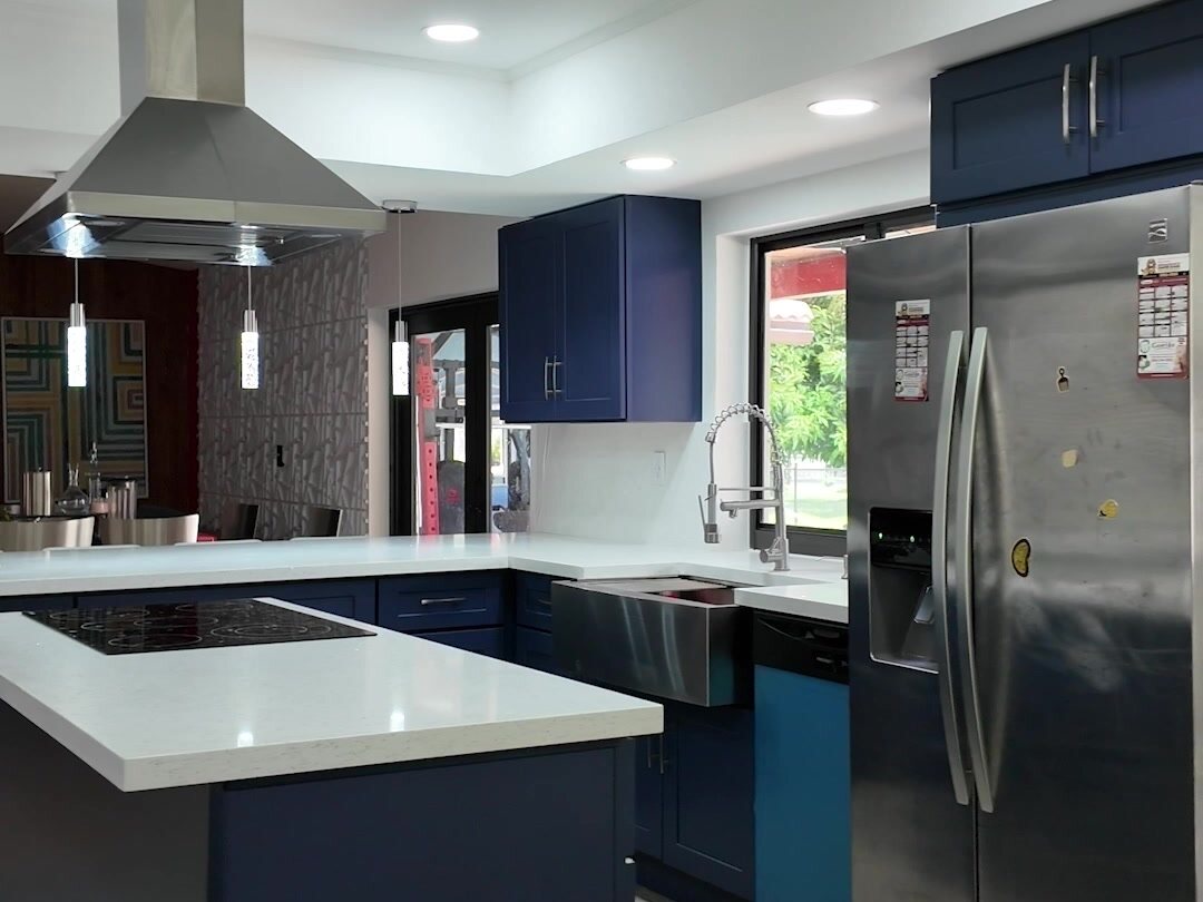 Navy Blue Shaker Kitchen — Dreamery Project — after remodel by Dreamery, South Florida